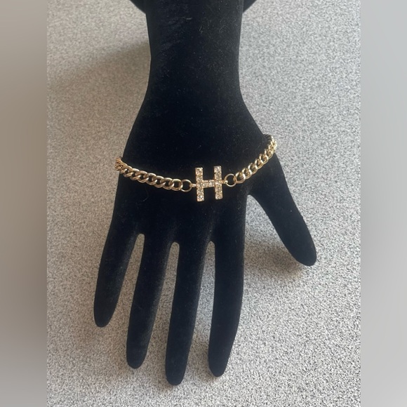 Clear Crystal H Gold Toned Bracelet - Picture 1 of 8